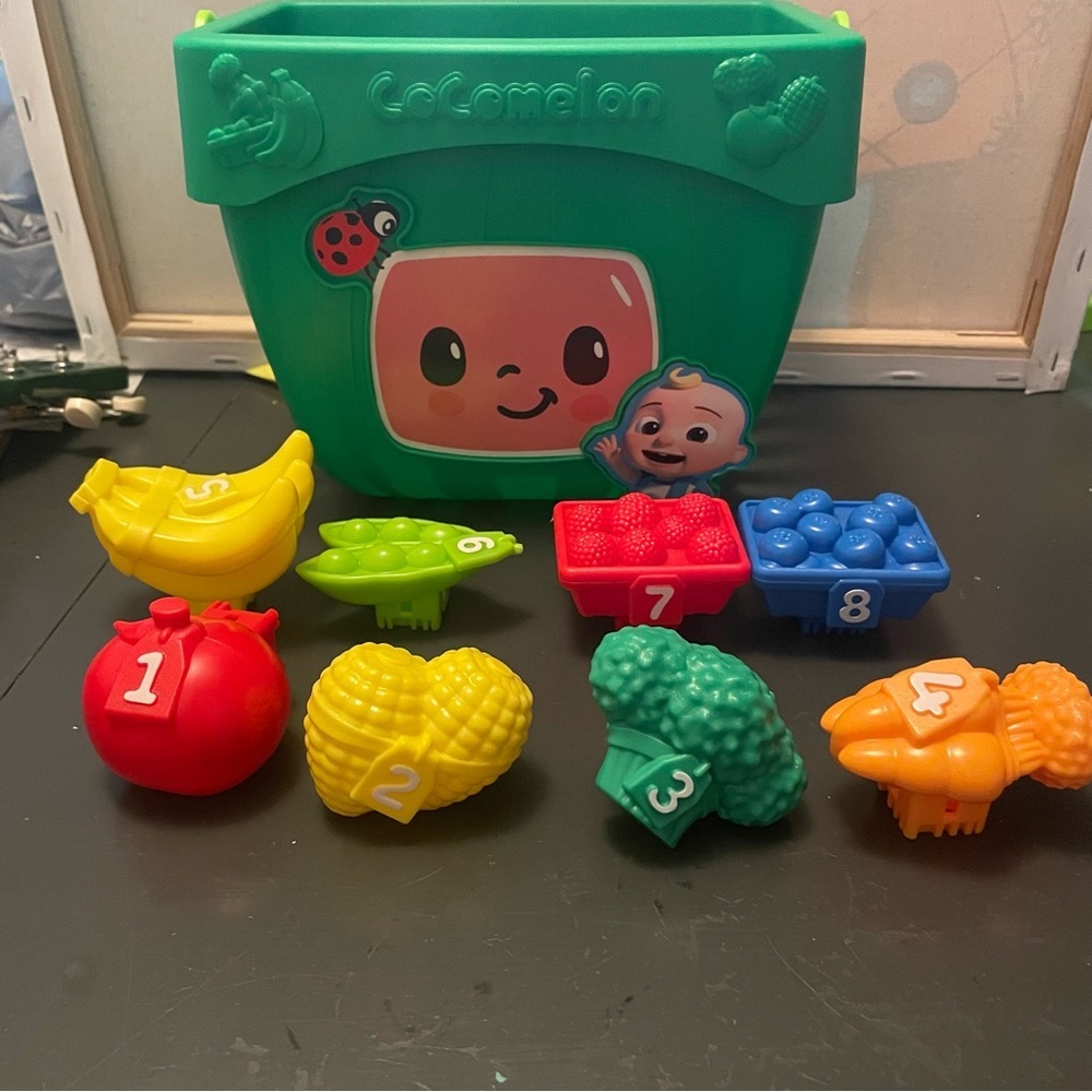 Cocomelon basket with scanner talks Toy Set learning prek and younger faux food